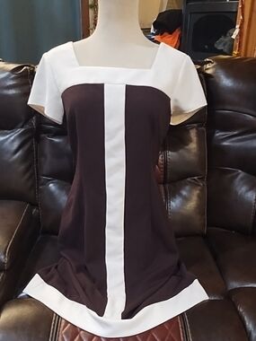 Connected Apparel Chocolate Brown & Cream Dress